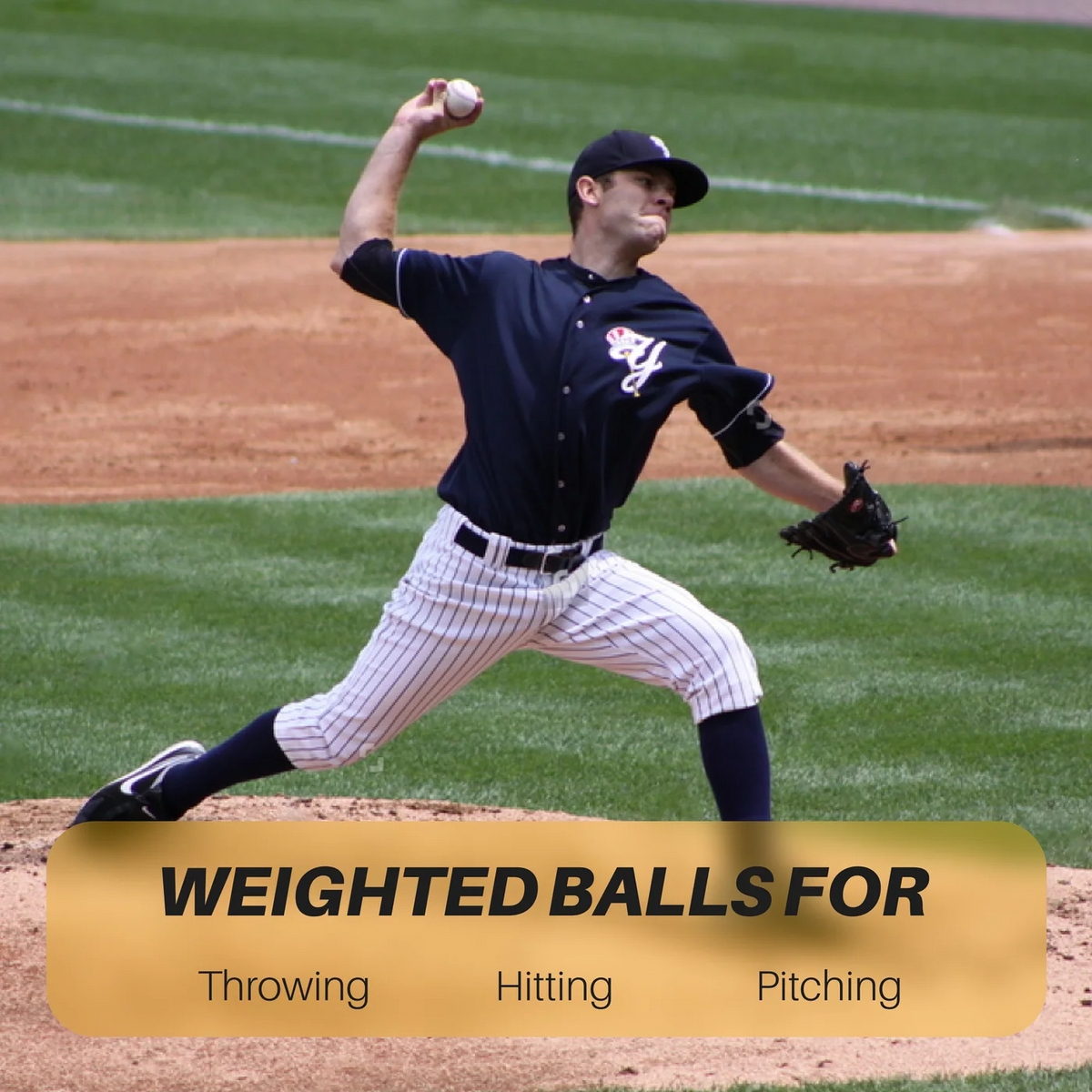 A man throwing the Oversized 2lb Plyo Ball labeling that weighted balls for throwing, hitting and pitching.